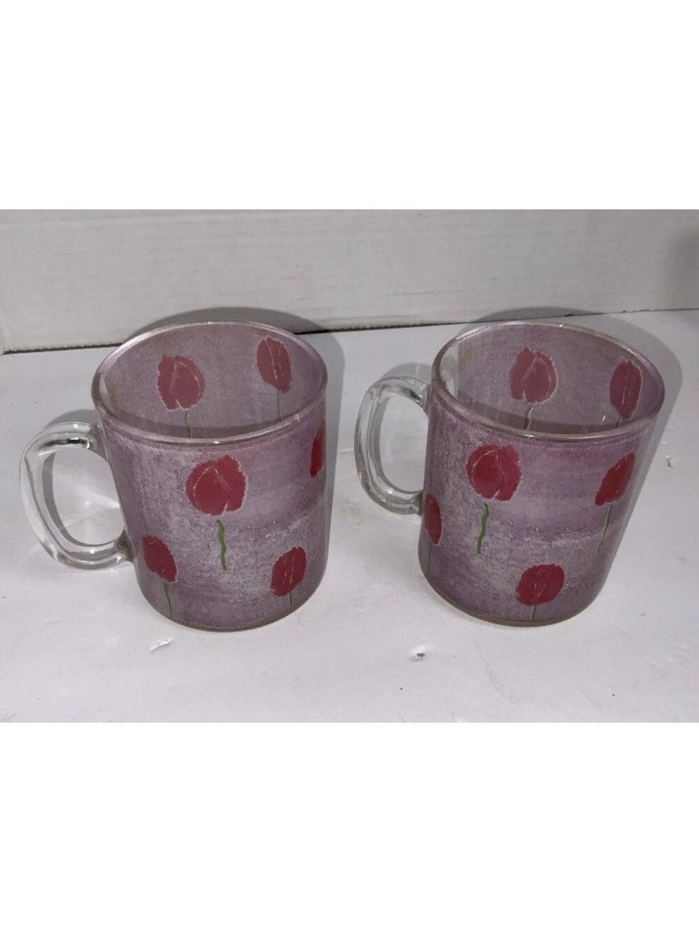 2Pc Luminarc Tulip Ciel Coffee Mugs Pink/lavender Dinner Cristal France 3.75” T